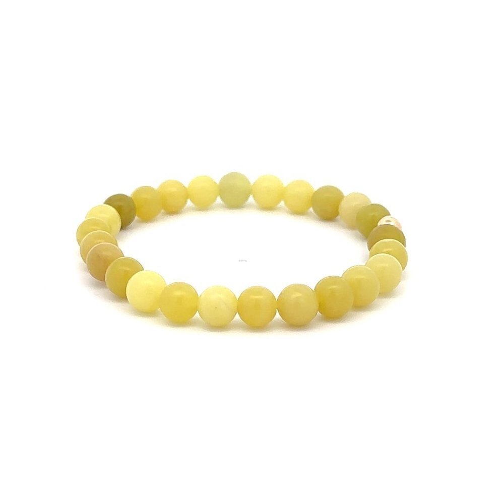 Natural Lemon Jade Gemstones 6mm Stretchable Bracelet 18k Gold Bead Charm - Picture 4 of 5